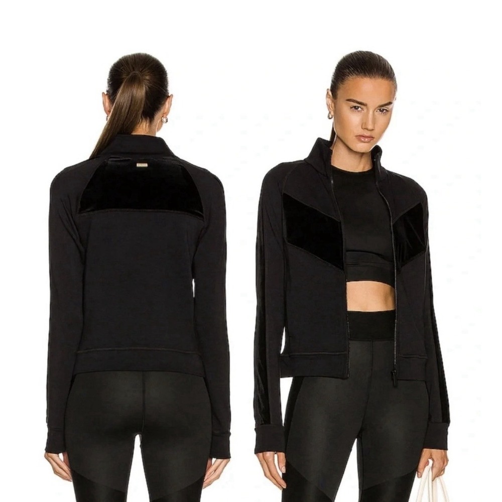 Alala Alpine Track Jacket Size XS Black Chevron Velvet Paneling Full Zip